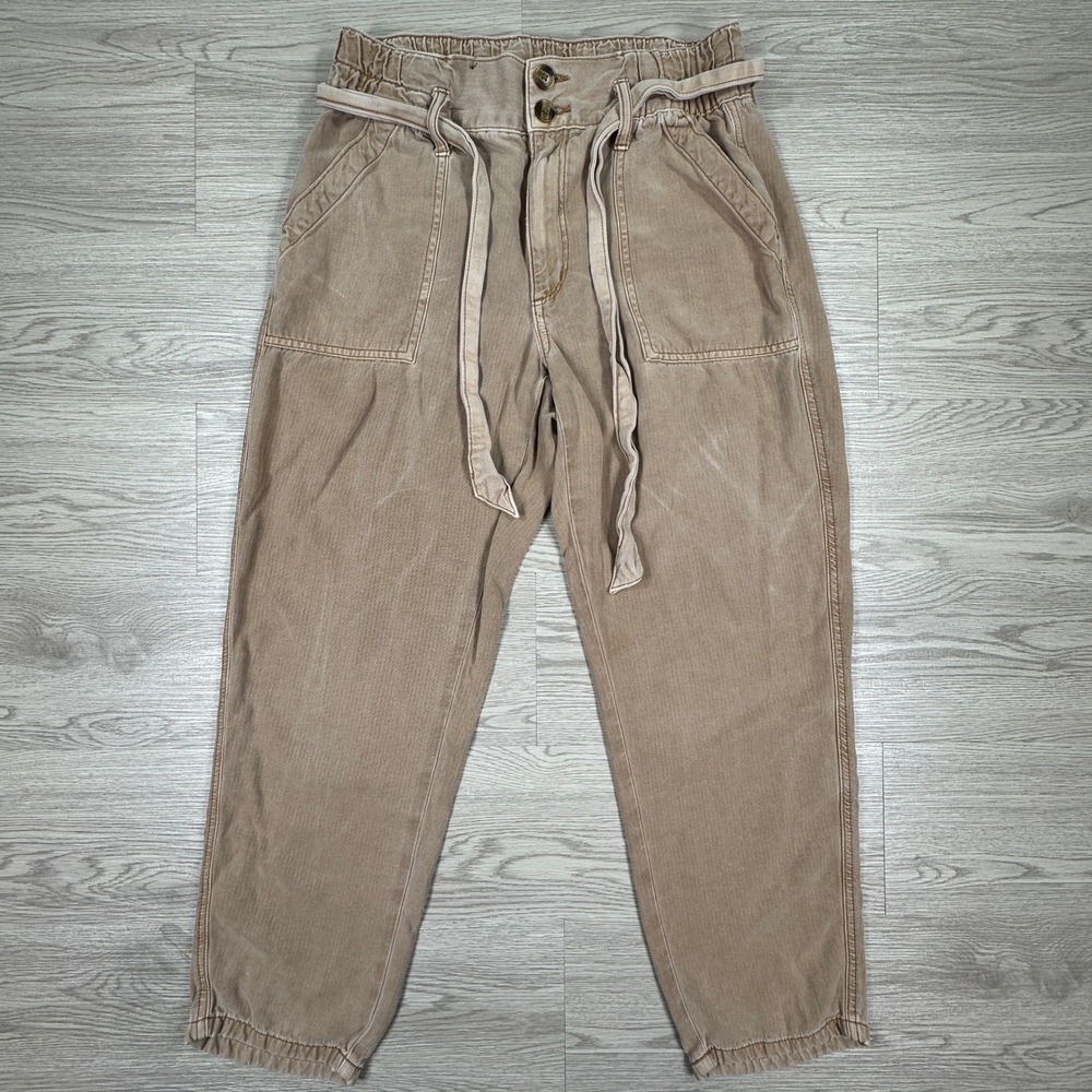 American Eagle Women Joggers Paperbag Waist‎ Brown Size 6 Short Lyocell Tie Belt